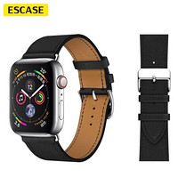 ESCASE 苹果手表真皮表带iwatch5经典小牛皮适用于Apple Watch Series 1/2/3/4代 38/40mm黑色