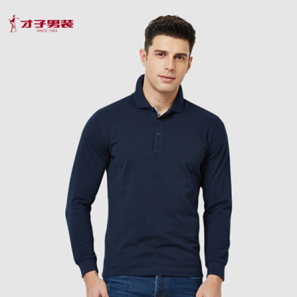 商品才子(tries)t恤男 纯色简约修身百搭休闲长袖t恤polo衫 8675e0123