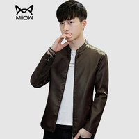 猫人(MiiOW)皮衣男士潮流机车皮衣时尚百搭帅气立领PU皮夹克外套A428-1-PY02咖啡XL