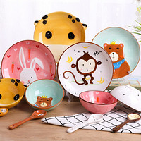唐贝 儿童餐具 陶瓷餐具套装 宝宝幼儿碗碟盘子餐具 卡通碗盘勺子粉红兔3件套系列
