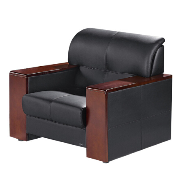 商务办公室沙发 会客办公沙发 黑色牛皮 单人位 7690-hz-11#(真)