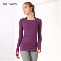 三雅玛 SAmyama 瑜伽服上衣女长袖秋冬 运动健身瑜伽中长款修身透气T恤 1381021-JD-Y0665 紫红-黑 M