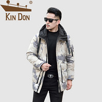 金盾（KIN DON）羽绒服 男2019冬季新款休闲百搭韩版潮流连帽迷彩加厚保暖外套 QT2009-Y151-2 卡其色 XL