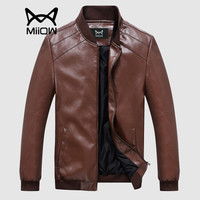 猫人 MiiOW 皮衣 男士时尚休闲韩版秋冬季夹克男装2019新品青年潮流百搭棒球领外套男 咖啡 M