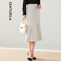 尚都比拉缎面梭织半身裙女2019女装新品纯色时尚鱼尾长裙 193Q1925964 杏色 XS