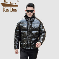 金盾（KIN DON）羽绒服 男2019冬季新款休闲百搭韩版潮流立领亮面加厚保暖外套 QT2009-Y118-2 黑色 3XL