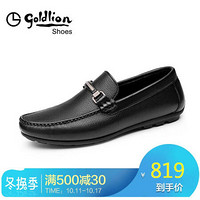 金利来（goldlion）男鞋商务休闲鞋舒适透气套脚皮鞋55984021701A-黑色-43码