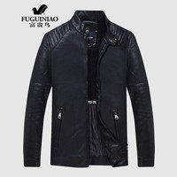 富贵鸟中老年男士皮衣夹克商务休闲正装百搭外套潮2019秋冬新款爸爸装男装 黑色 XL