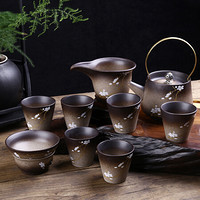龙寅 日式茶具套装家用简约干泡办公盖碗茶壶茶杯粗陶整套陶瓷功夫茶具带礼盒
