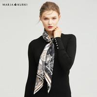 MARJA KURKI 玛丽亚古琦 玛丽亚.古琦(MARJAKURKI)送老师教师节礼物生日礼物大方巾欧美风花卉图案桑蚕丝气质丝巾女礼盒装神秘之地1EE100099黑