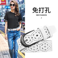 斯提亚(STIYA)皮带女时尚潮流女式针扣牛皮腰带休闲免打孔女士皮带 891S081001白色
