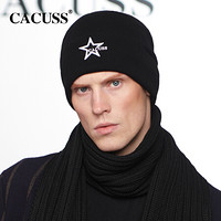 CACUSS Z0342帽子男新品男女冬天加绒加厚针织帽韩版保暖棉质毛线帽 黑色白字（加绒）