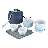 金灶（KAMJOVE）旅行茶具便携功夫茶具套装快客杯 玻璃茶壶陶瓷茶杯旅游茶具 日式便捷布袋  KP-20粉蓝