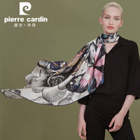 皮尔·卡丹 皮尔卡丹（PIERRE CARDIN）真丝丝巾女缎面大方巾高档桑蚕丝围巾女大披肩 E11TM5Z02 黑白