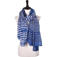 GLO-STORY春秋冬条纹保暖围巾韩版百搭时尚丝巾女士纱巾潮流WSJ834206 藏青色