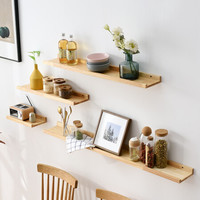 爱必居 实木隔板墙上置物架电视背景墙壁装饰架机顶盒架 原木色90*15cm