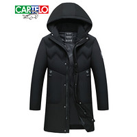 卡帝乐鳄鱼(CARTELO)棉服男2019冬季新款男装冬季加厚保暖中长款连帽棉衣男外套 黑色 2XL