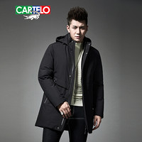 卡帝乐鳄鱼(CARTELO)棉服男2019冬季新款中长款加厚保暖连帽休闲时尚上衣外套 黑色 L