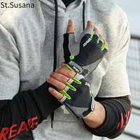 圣苏萨娜手套男半指户外运动学生护具排汗透气单杠男士健身骑行手套SM-424 黑绿色 L