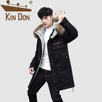 金盾（KIN DON）羽绒服 男2019冬季新款休闲百搭韩版潮流连帽毛领中长款加厚保暖外套 QT708-C837 黑色 2XL