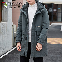 啄木鸟（TUCANO）羽绒服男加厚中长款2019冬季新品男士休闲连帽保暖防寒外套 深绿 L