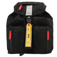 MCM 男士黑色抽绳翻盖织物印logo双肩包 MUK 9SRA12 BK001