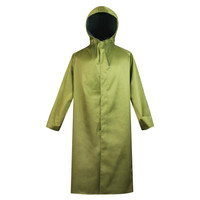 谋福 80182 连体式加厚帆布雨衣大褂劳保雨披电动车摩托车骑行雨衣防水耐磨透气男女通用款 连体军绿色 均码