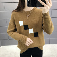 AUDDE 2019秋冬季新款女装新品针织衫女打底衫长袖慵懒风毛衣女套头宽松韩版学生外穿 yw2D878 卡其色 L