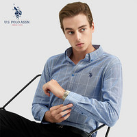 U.S. POLO ASSN.长袖衬衫男2019秋季新品纯棉格子商务休闲宽松免烫保暖男士外套衬衣 6193107040 深蓝格 M