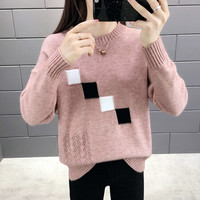 AUDDE 2019秋冬季新款女装新品针织衫女打底衫长袖慵懒风毛衣女套头宽松韩版学生外穿 yw2D878 粉色 XL