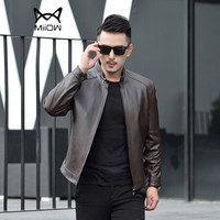 猫人(MiiOW)绵羊皮衣 男士时尚立领绵羊皮夹克外套5017-1522深棕色L