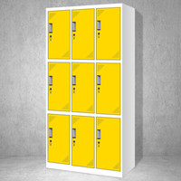 奈高NG彩色更衣柜多门柜员工柜带锁储物柜存包柜浴室员工柜九门更衣白边黄色0.8mm