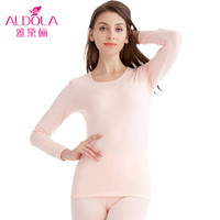 雅黛俪保暖内衣男女士圆领棉质基础打底薄款情侣纯色秋衣秋裤套装DYL41600-1 女款 虾粉 L
