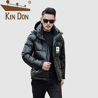 金盾（KIN DON）羽绒服 男2019冬季新款休闲百搭加厚保暖亮面连帽后背印花外套 QT2009-8089-2 黑色 4XL