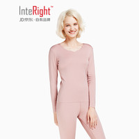 INTERIGHT保暖内衣女 30莫代尔 柔软亲肤 圆领随心裁 花片领套装 绯粉 XL