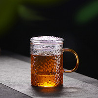 青苹果 玻璃杯 泡茶杯 耐热茶具茶水分离杯 手工加厚锤纹 带过滤玻璃水杯400ml