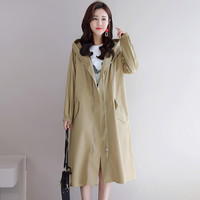 沫欣 风衣女2019秋冬新品时尚连帽休闲风衣拉链中长款纯色大牌风衣外套 yzXMRS1852 卡其色 S