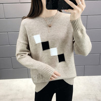 AUDDE 2019秋冬季新款女装新品针织衫女打底衫长袖慵懒风毛衣女套头宽松韩版学生外穿 yw2D878 浅咖色 M