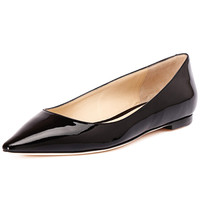 JIMMY CHOO 女士黑色牛皮尖头平底单鞋 ROMY FLAT PAT 247 BLACK 38