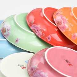 红杜鹃陶瓷盘子7英寸10个装