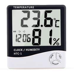 雨花泽（Yuhuaze）电子温湿度计带时间闹钟 办公家用室内外温度计 测温计 湿度计 *4件