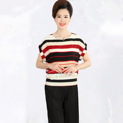 俞兆林 中老年女装条纹T恤套装时尚上衣裤子40-50两件妈妈装 YWTZ181120红色XL *7件