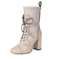STUART WEITZMAN 斯图尔特·韦茨曼 SW 女士卡其色牛皮系带高跟短靴 VERUKA STONE 37