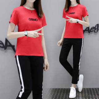 莉夏乐 2019夏季新品女装T恤时尚运动服套装休闲服短袖两件套韩版衣服 GZDZFS7424 698白色-七分裤 2XL