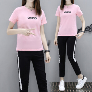 莉夏乐 2019夏季新品女装T恤时尚运动服套装休闲服短袖两件套韩版衣服 GZDZFS7424 698白色-七分裤 2XL