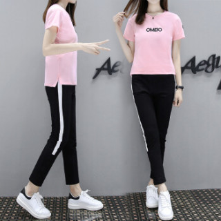 莉夏乐 2019夏季新品女装T恤时尚运动服套装休闲服短袖两件套韩版衣服 GZDZFS7424 698白色-七分裤 2XL