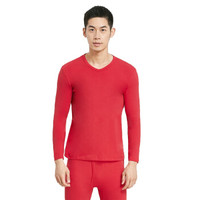 宜而爽(YOUR SUN)棉氨男士保暖内衣薄款V领中老年秋衣秋裤棉毛衫打底套装 喜庆红 XXL/180