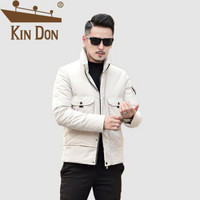 金盾（KIN DON）羽绒服 男2019冬季新款休闲百搭韩版潮流工装加厚立领外套 QT2009-Y080 米白色 XL