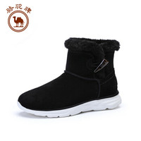 骆驼 CAMEL牌 雪地靴女韩版时尚牛皮短筒保暖加绒套脚 W84275506 黑色 37/235码