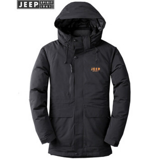 吉普(JEEP)羽绒服男青年男士可脱卸帽厚款休闲保暖外套2019冬季男装863069 黑色 2XL